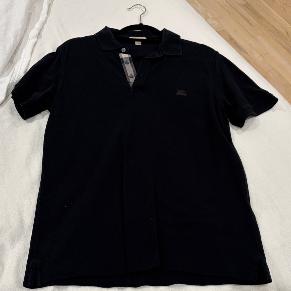 Burberry Black Short-Sleeve Polo with Signature Check Placket